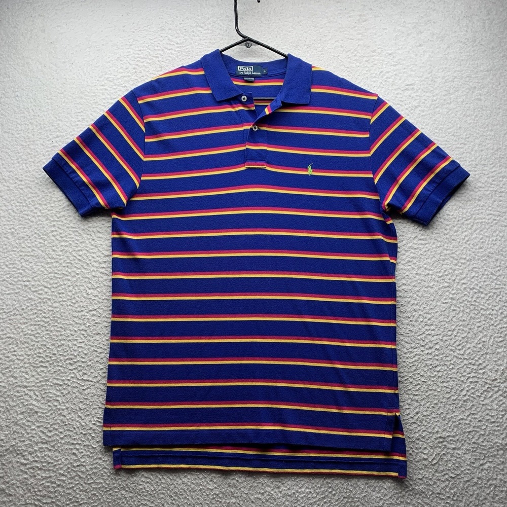Polo Ralph Lauren Shirt Mens Large L Blue Pink Yellow Stripe Y2K Retro Preppy